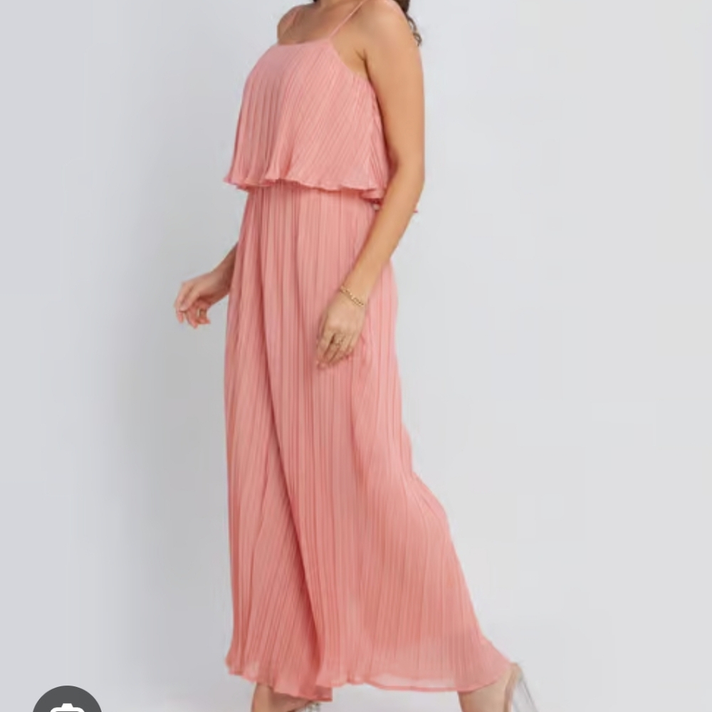 ATTENTION Pleated Flounce Long Pink Spaghetti Strap Dress Size Medium